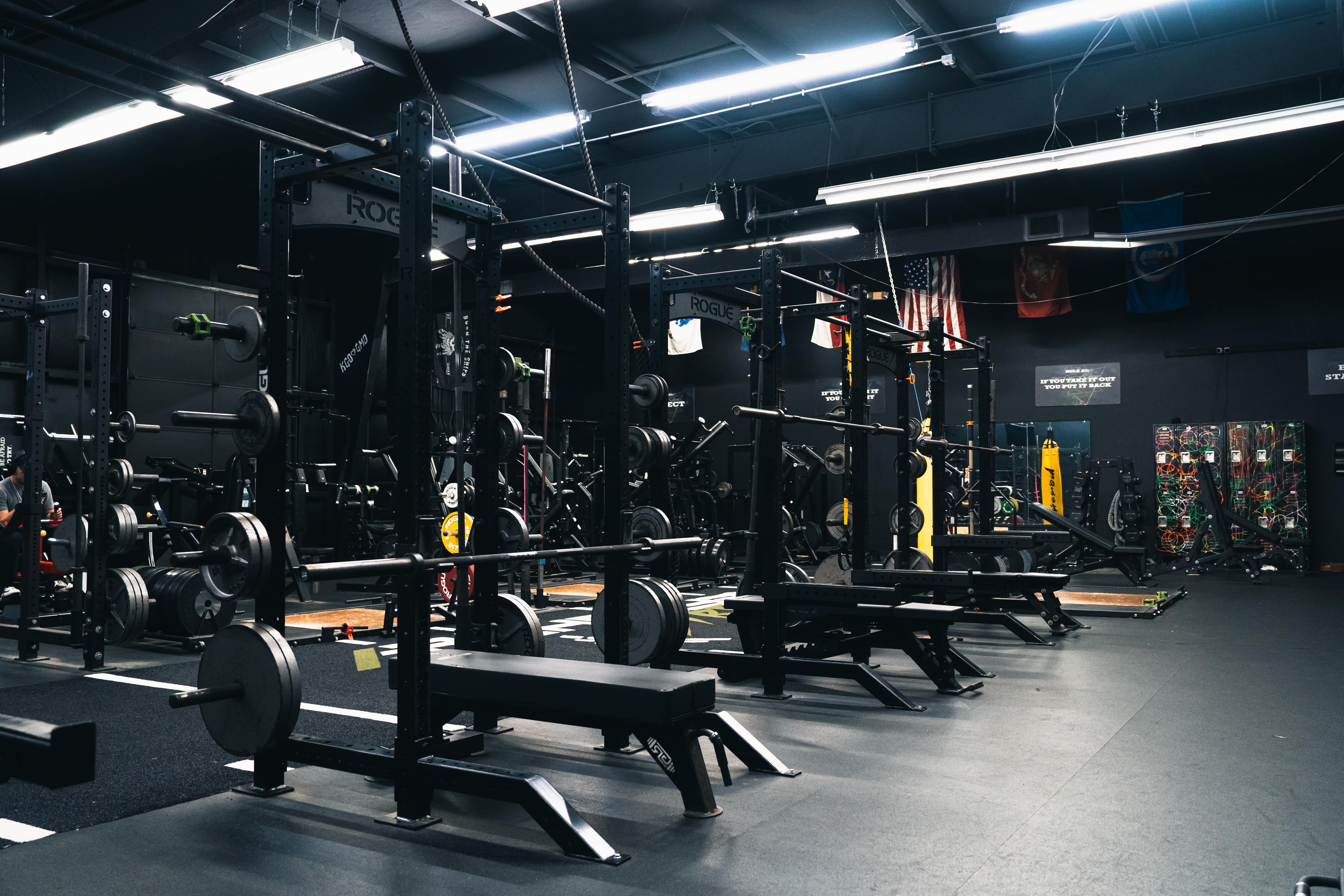 Deadlift platform and barbells at Archetype Strength in Raleigh NC